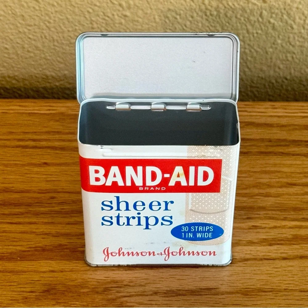 Vintage Band‑Aid Sheer Strips Tin Johnson & Johnson Metal First Aid Storage Box